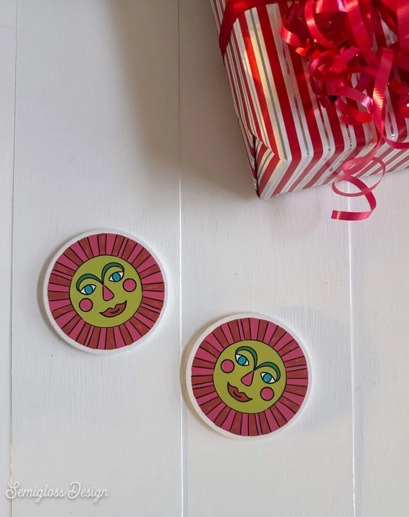 retro sun coasters and present