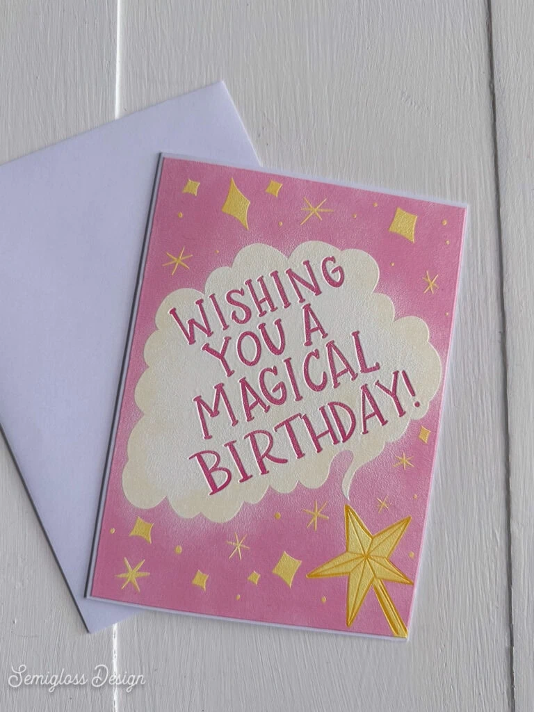 birthday card with pink magical design