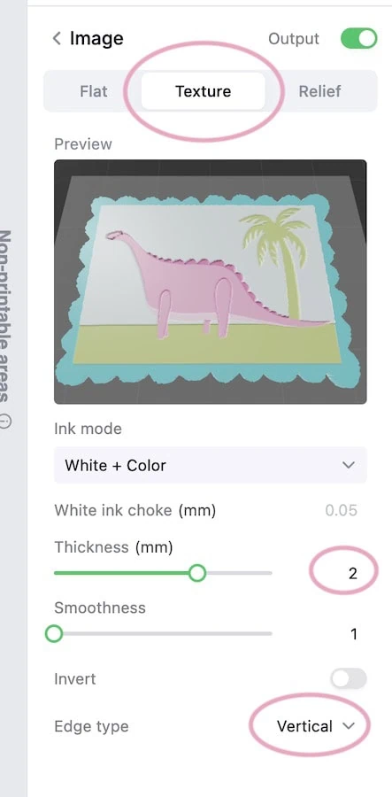 texture settings for UV printer in xTool Studio