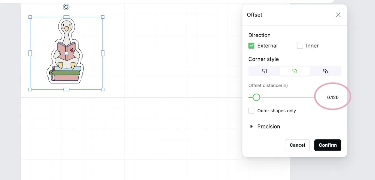 offset settings for stickers