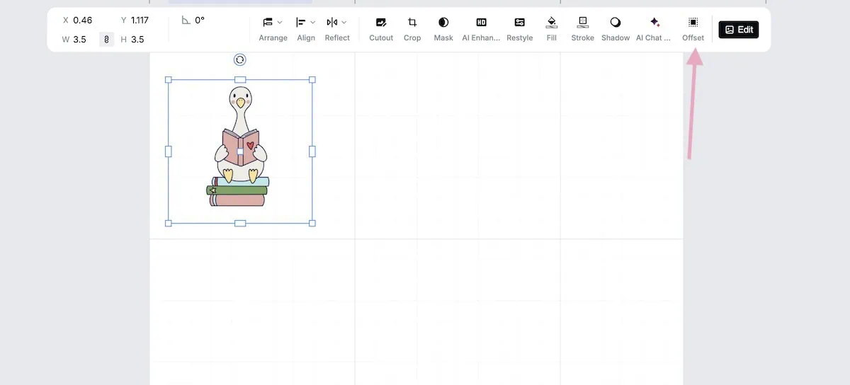 screenshot of adding offset to goose sticker