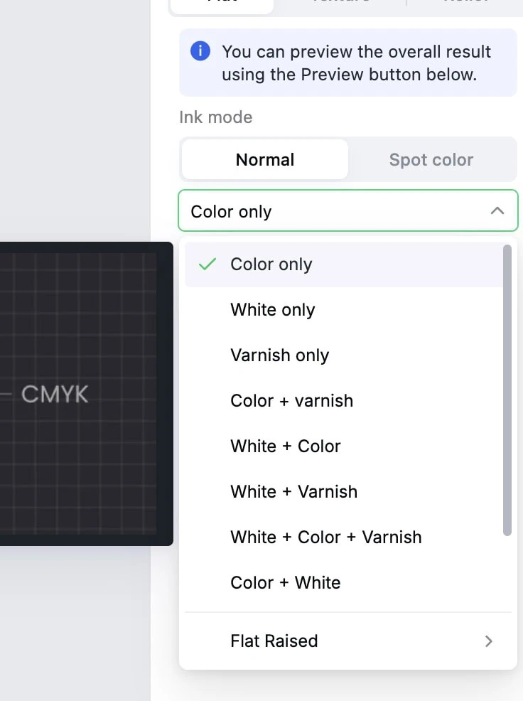 ink settings for stickers