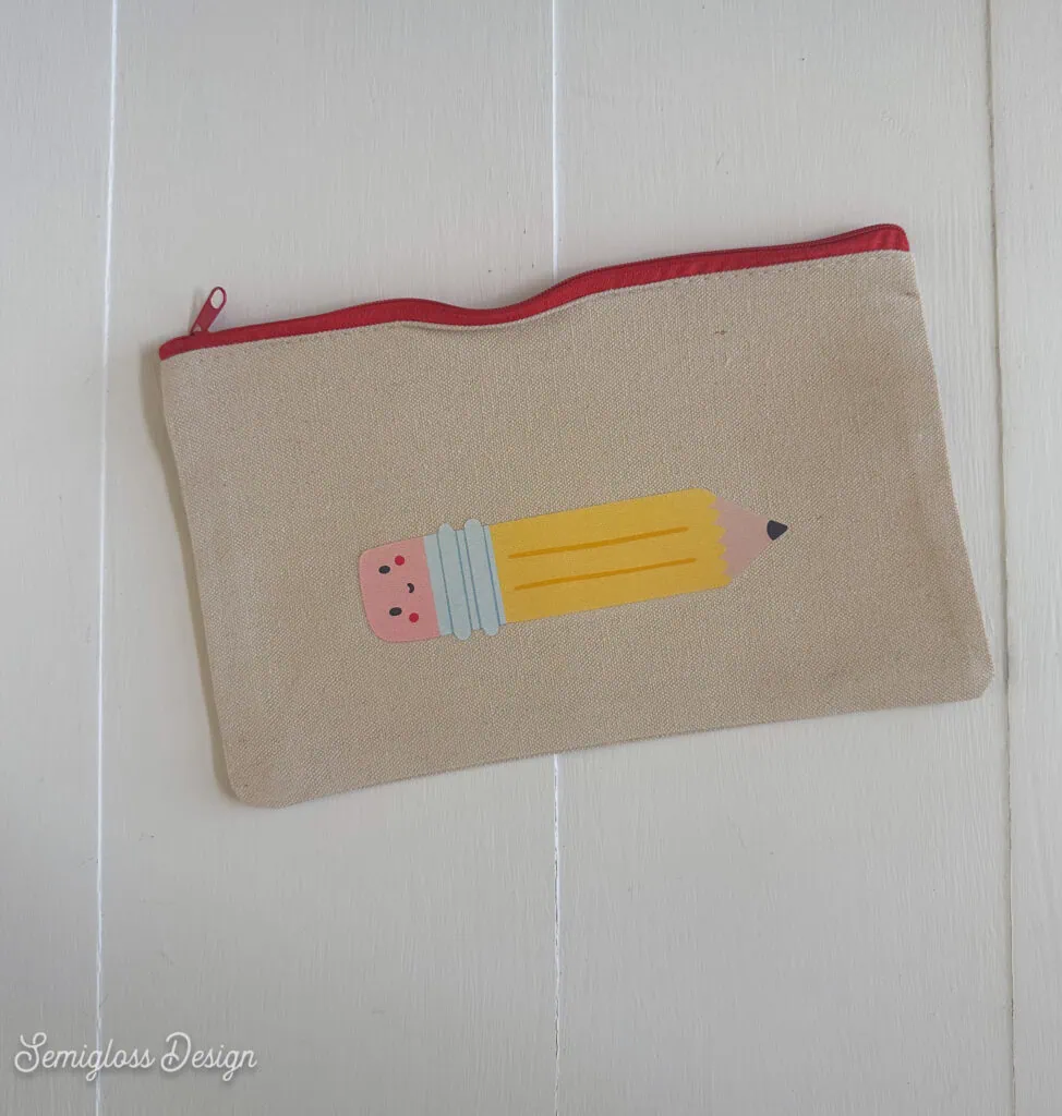 pencil pouch with cute pencil illustration